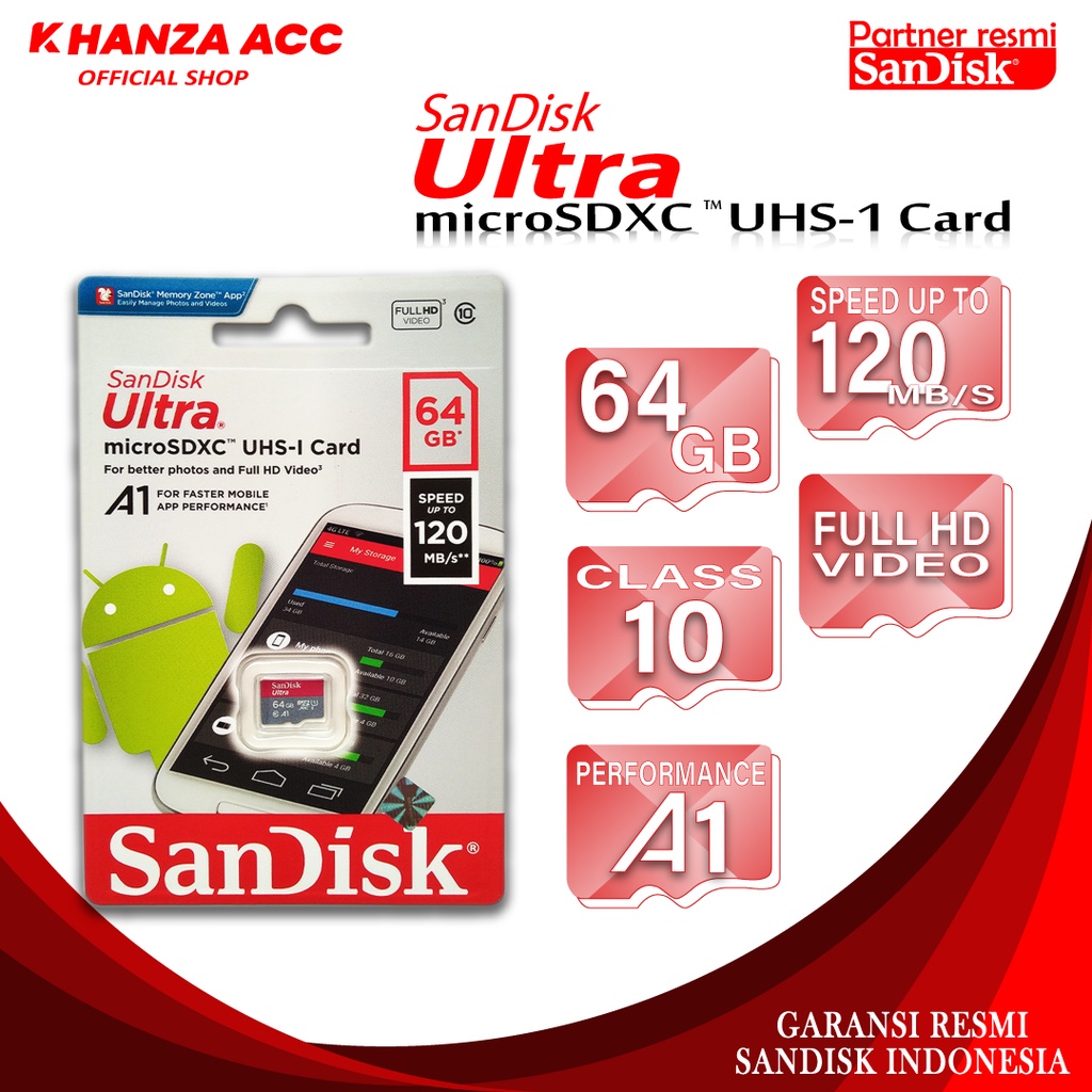 KHANZAACC PROMO MEMORY HP MICRO SD SANDISK 16GB 32GB 64GB 128GB ULTRA CLASS 10 NON ADAPTER