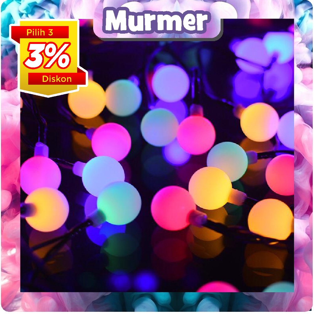 MurmerOfficial 10 meter Lampu Tumblr Bola Anggur Lampu Pohon natal Tumbler Model bulat led 50pcs E007