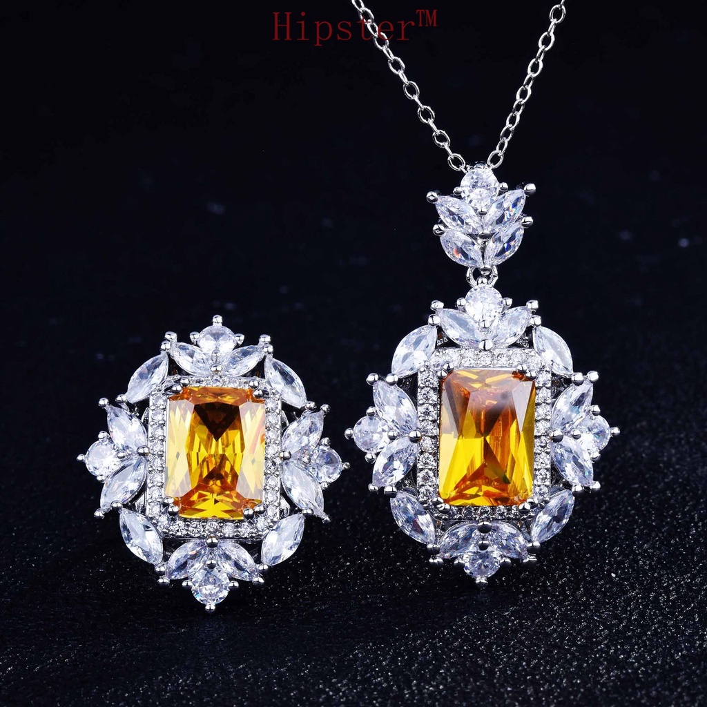 New Luxury Suit Natural Emerald Pendant Colored Gems Ring Set of 2