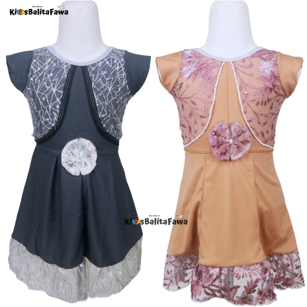 Dress Joana uk 1-2 Tahun / Dres Gaun Brukat Import Anak Perempuan Murah Baju Lengan Pendek Cewek