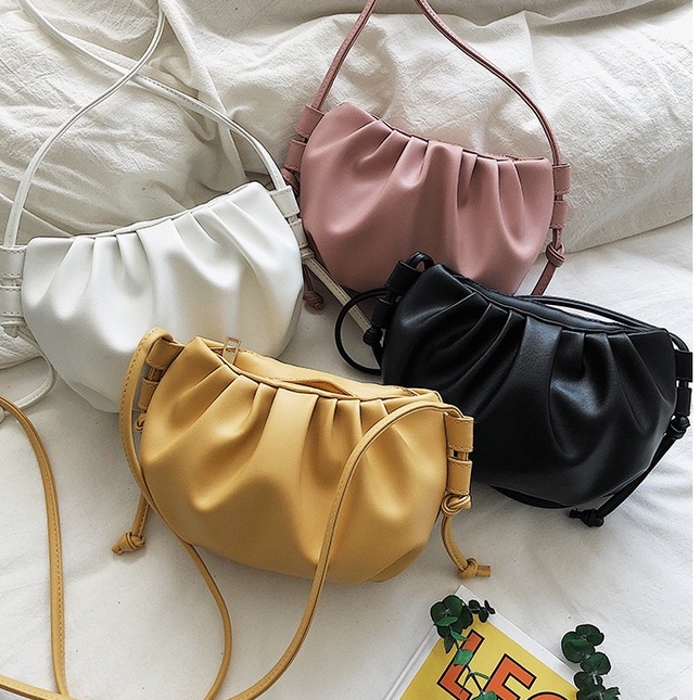 TAS SELEMPANG WANITA KOREA KECIL MURAH CROISSANT KERUT FASHION FLEMI MINI TERBARU BATAM ABG BRANDED 