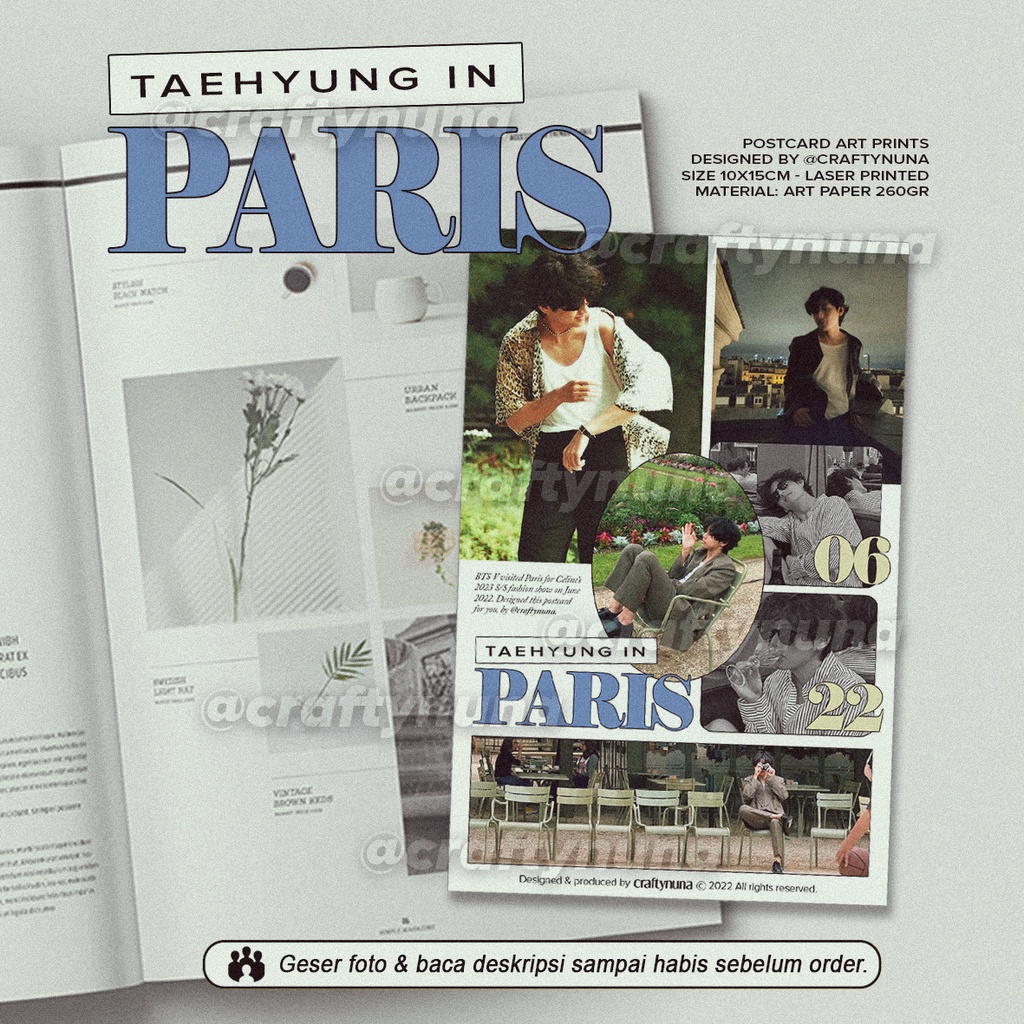 Taehyung in Paris fanmade art print postcard mini poster bangtan wall decor FESTA 2020 aesthetic retro