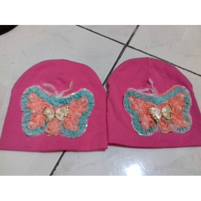 kupluk cewek pink butterfly