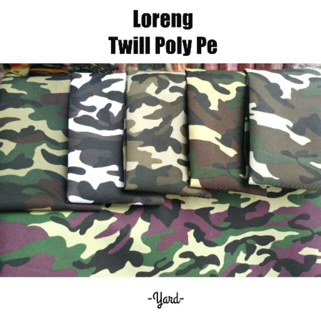 BAHAN KAIN LORENG 1.5M TWILL POLY POLYESTER PE TNI HITAM PUTIH CERAH METERAN GULUNGAN PREMIUM (YARD)