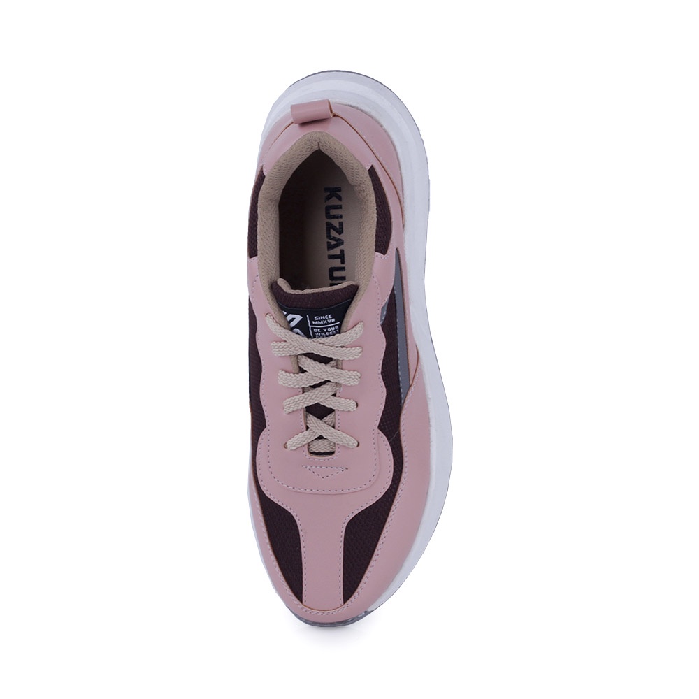 Sepatu Wanita Sport Shoes Casual Sneakers Tinggi Putih Pink Hitam Eco Material Kombinasi Mesh Kuzatura Original Sol 5cm