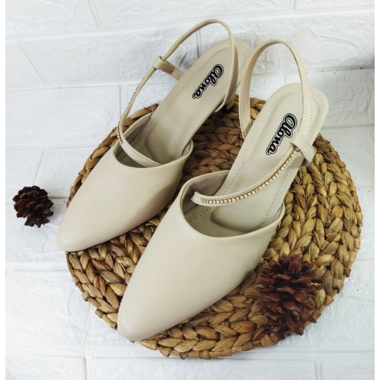 Higheels Sepatu Big size woman 41-45 SLOP Mutiara ALN Pesta Cantik Kulit Krem Size JUMBO, 45