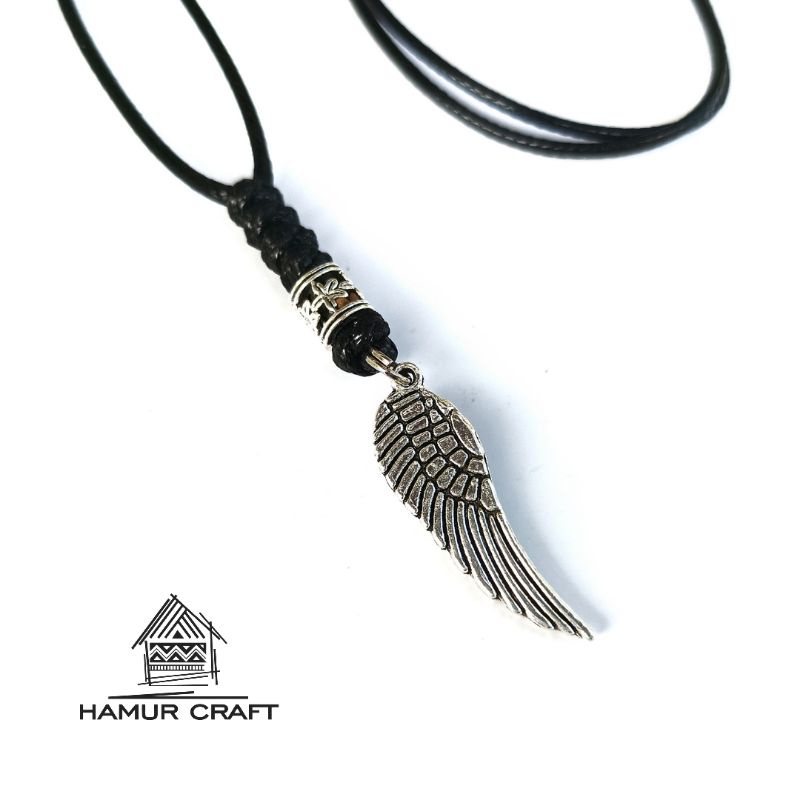 kalung tali pria wanita liontin sayap silver / vintage silver wings pendant