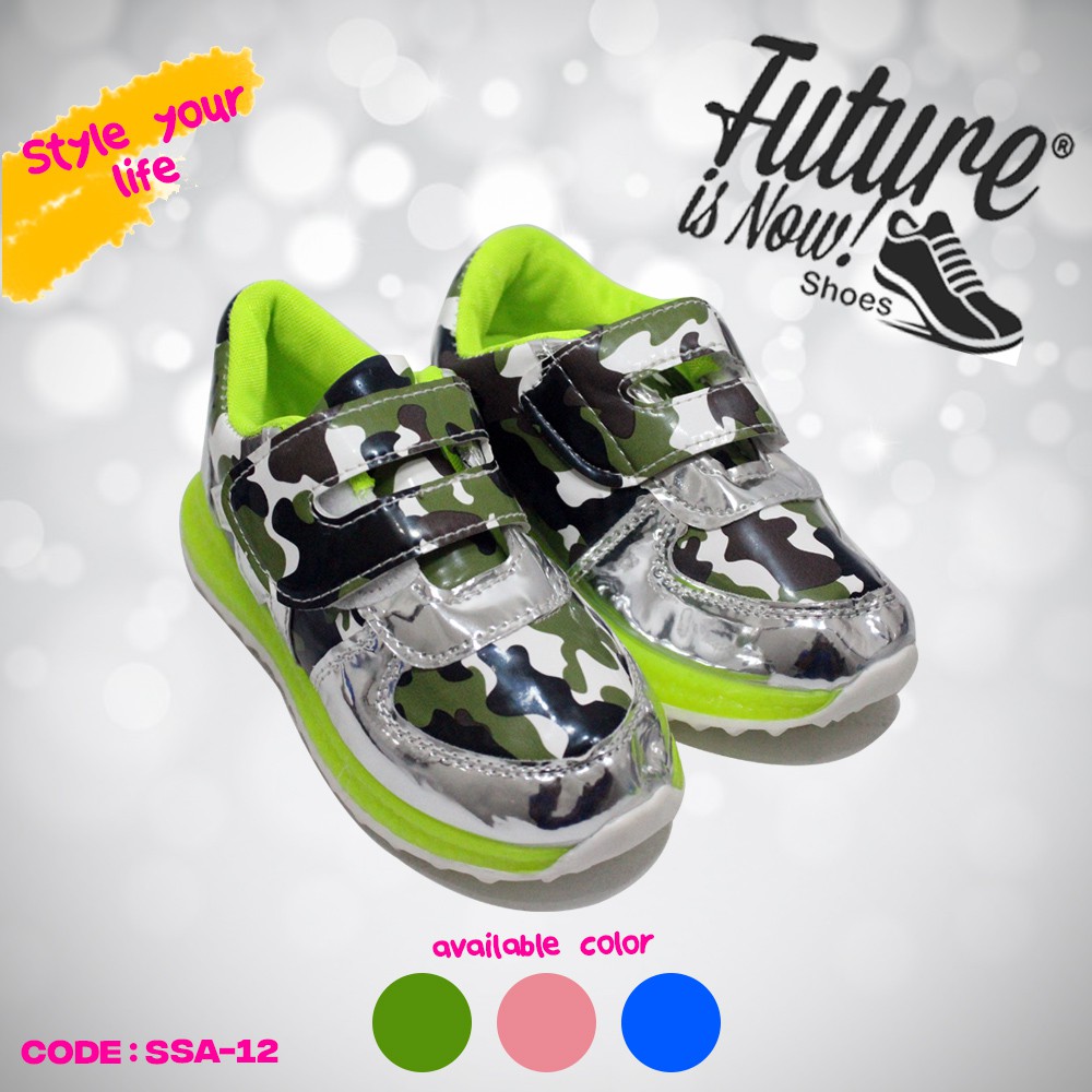 SSA-12 | SEPATU ARMY - Sepatu Anak Lampu LED - Sepatu Sekolah Nyala -  Import