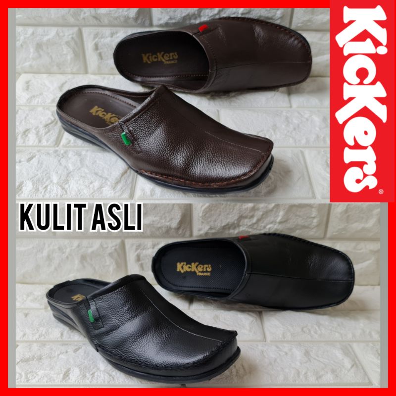 Sandal Selop Kickers Kulit Asli - Sendal Kulit Formal - Sandal Pria Bustong Kickers - Sandal Cowok Wedding Acara Adat