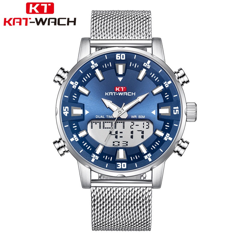 KAT-WACH KT1815 Jam Tangan Pria Digital Analog Tali Stainless Luminous WATCHKITE WKOS