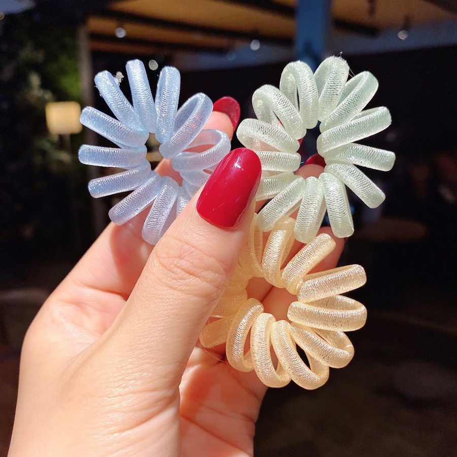 Ikat rambut Spiral Jumbo Tebal Kuncir Rambut Kabel Telepon Karet Rambut Kilap Glitter Spiral Hair Ties-2