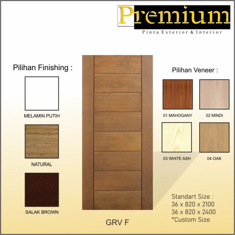 Pintu Kamar Interior Kayu Merbau F 3 Veneer 02 Mindi UK. 36x820x2400mm Finish Salak Brown