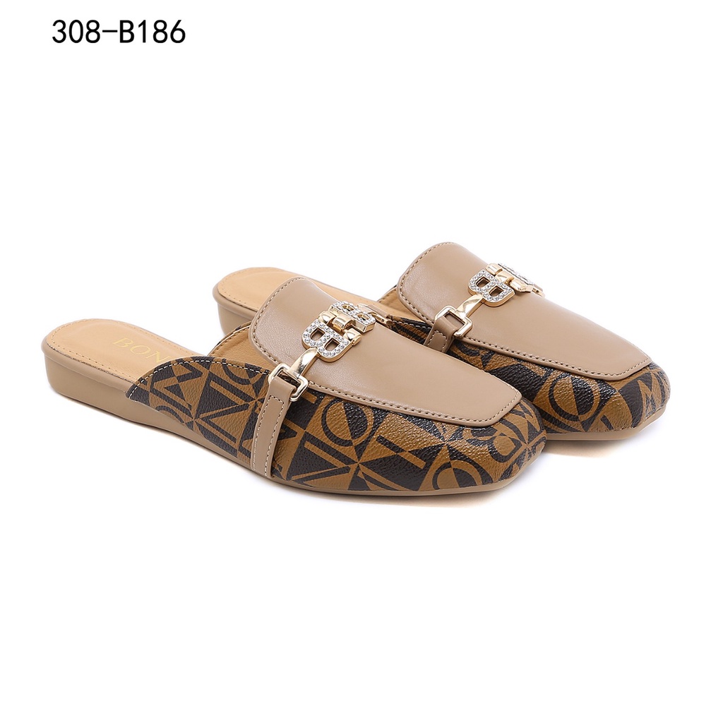 Leather Logo-B Flat Mules 308-B186