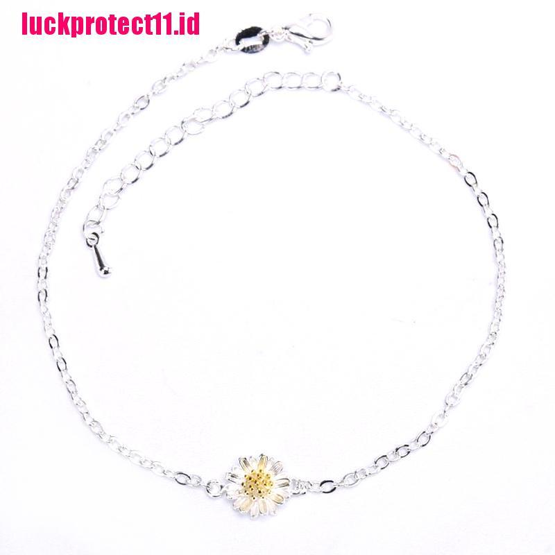 (LUCK) Gelang Tangan Rantai Aksen Bunga Daisy Kecil Untuk Wanita