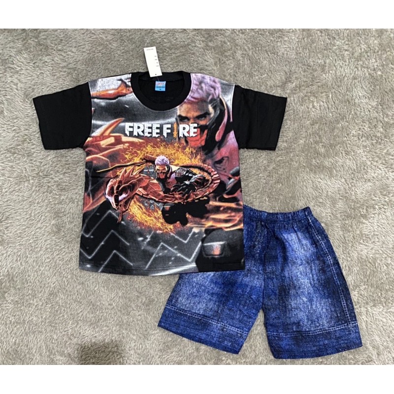 Setelan Baju Anak laki laki FF 2-13tahun karakter free fire bahan katun 100% baju anak sablonan-5