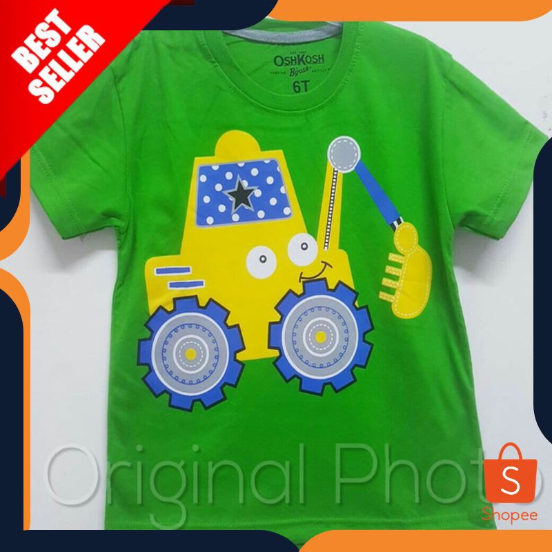 TERMURAH KAOS ANAK  OSHKOSH EXCAVATOR HIJAU STAR | KAOS ALAT BERAT ORIGINAL