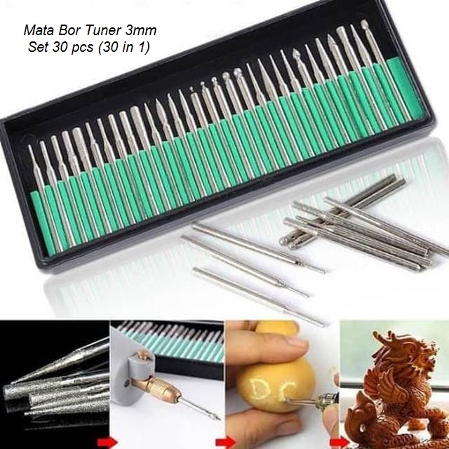 Mata Bor Tuner Set 30 in 1 Cuner 3mm Mini Drill Ukir Pahat Poles Grafir 30pcs 30in1 Grinder Gerinda