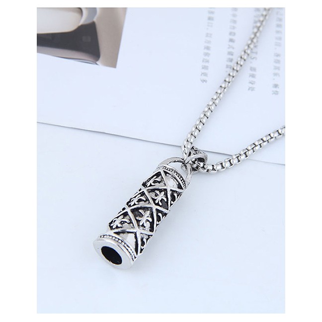 LRC Kalung Fashion Silver Metal Love Longevity Column Long Necklace A57441
