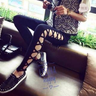 Legging Jaring Samping Celana panjang Tali Silang Legging Jaring Samping Celana panjang Tali Silang