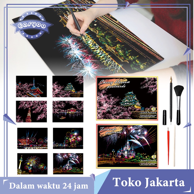 

Lukisan Gores Anak DIY Isi 4 Magic Colorful Scratch Painting Postcards Doodle Scratch Paint