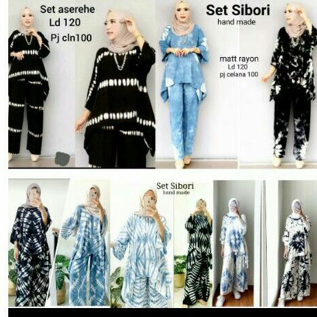 Set Shibori Cp Piyama Panjang Stelan Babydoll Rayon Jumput Handmade Good Quality Premium Sibori