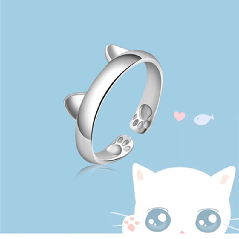 925 perak sterling untuk wanita cincin fashion perhiasan kucing lucu