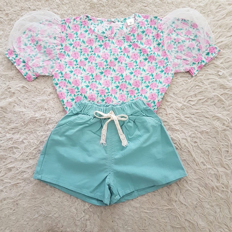 Baju bayi IMPORT Puff Flower setelan