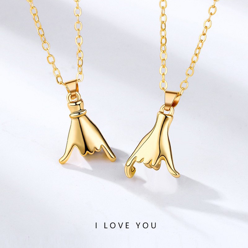 2pcs / Set Kalung Liontin Tangan Kait Tarik Gaya Korea Untuk Pria Dan Wanita