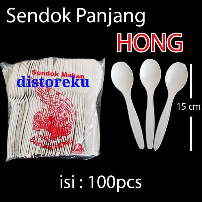 100pcs sendok makan plastik panjang BIASA kualitas tebal HONG