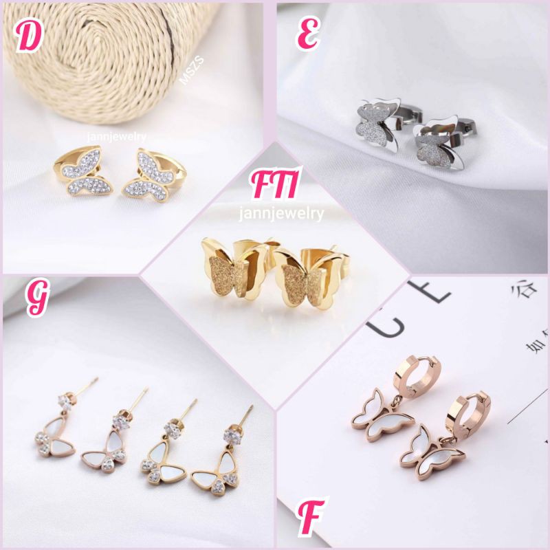 Anting Titanium Asli Fashion Korea Butterfly Kupu Anti Karat &amp; Alergi