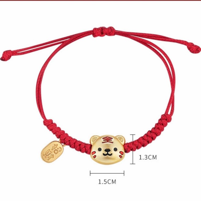 Gelang Merah Hoki Liontin Macan Emas Tali Merah Kado Imlek lucky Charm Harga Grosir Termurah