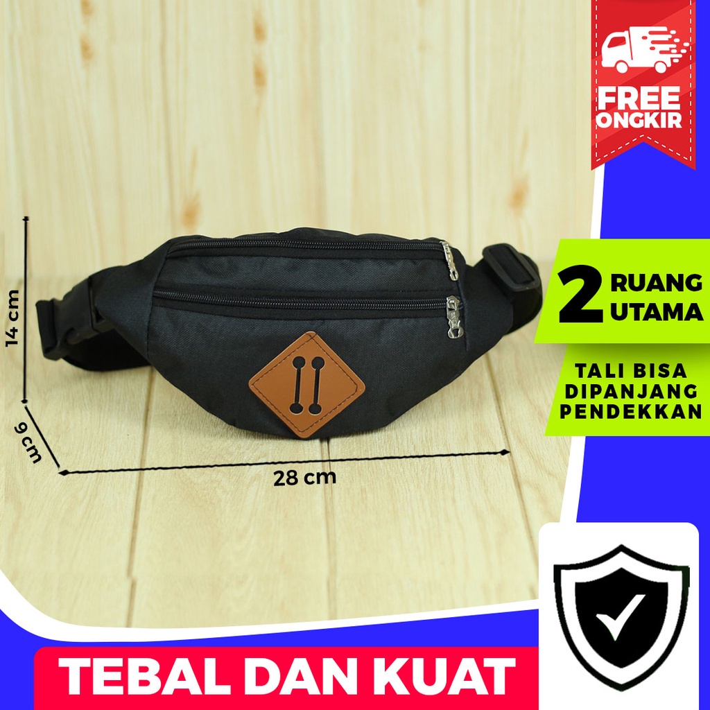 Tas Selempang Pria Wanita Simple Waist Bag Distro Hitam Cowok Cewek Bahan Tebal Kuat Berkualitas