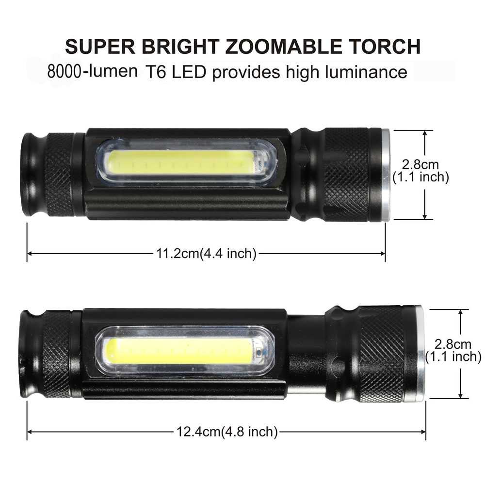 Senter LED Lantera USB T6 + COB 2300 Lumens Waterproof / Senter Flash Light Anti Air Bisa Zoom Cahaya Terang / Senter Super Terang Jarak Jauh 2000 Meter Polisi Jumbo / Senter Swat Police Ultraviolet / Senter Gunung Outdoor Infrared Murah Original