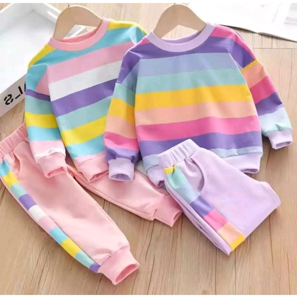 SETELAN ANAK SWEATER ANAK SETELAN SWEATER MOTIF PELANGI UNTUK USIA 1-5 TAHUN