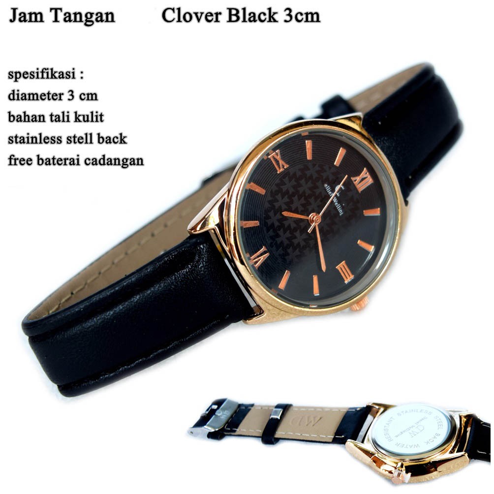 jam Kulit tangan Clover 3 cm Black