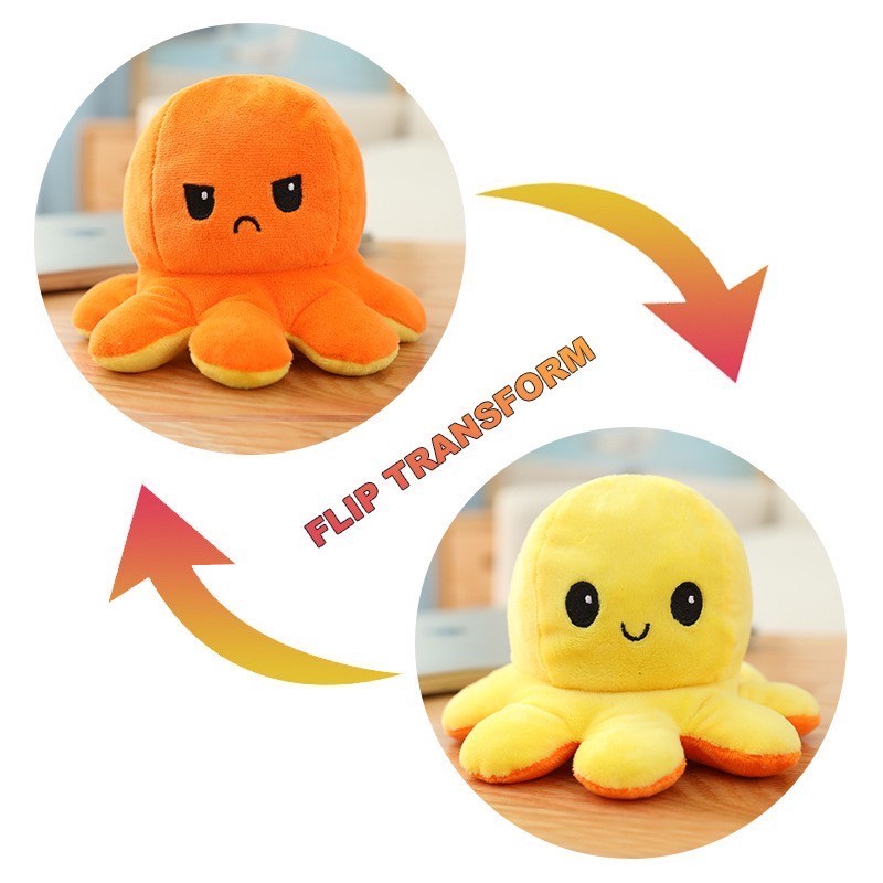 Tiktok Cute Toys Reversible Bipolar Octopus Doll Toy Plush Mood BONEKA TIKTOK