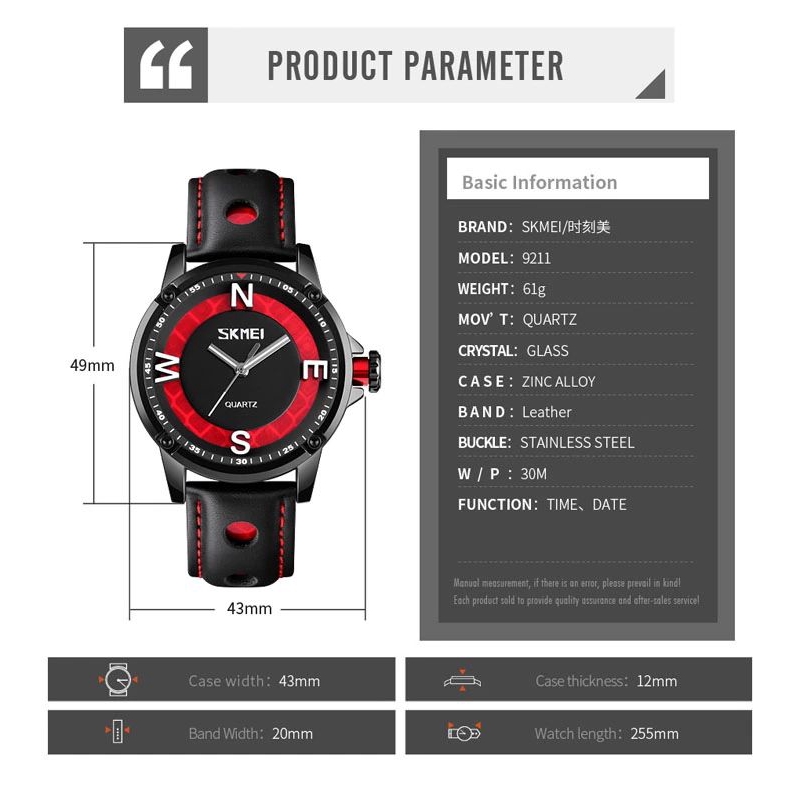 SKMEI 9211 Jam Tangan Pria Analog Tali Kulit WK-SBY