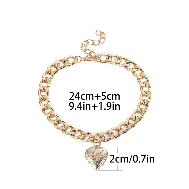 LRC Gelang Kaki Fashion Gold Heart-shaped Engraved Open Metal Shoe Chain F35789