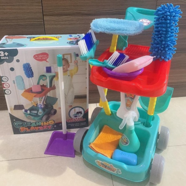 

mainan anak sapu pel trolly cleaning playset biru Berkualitas