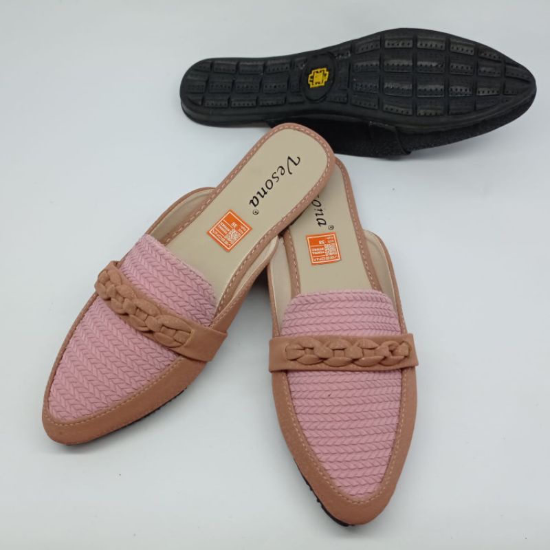 amiq-Sepatu Wanita Big Size Selop Rajut  Rante/Flat Shoes Balet Rajut Rante