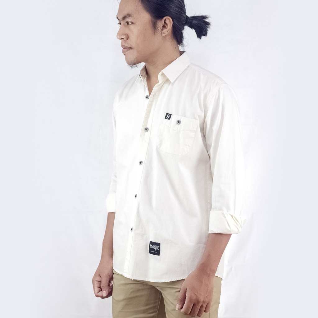 Soldierside Shirt Putih Tulang Kemeja panjang pria KL556