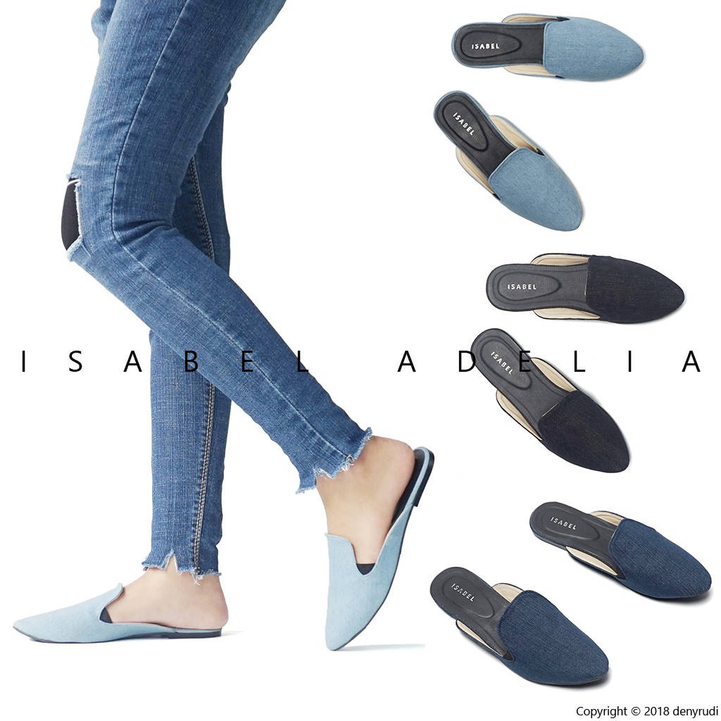 Isabel Adelia TARI Sandal  Wanita  Mules Denim Hitam Biru 