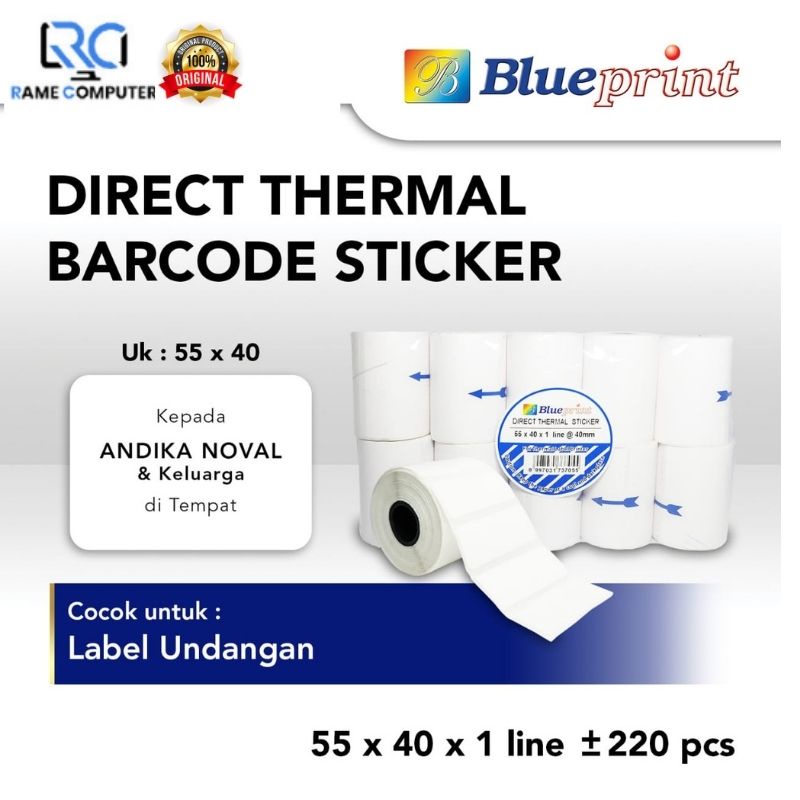 Dts 55x40x1 line Kertas Thermal Stiker Label Sticker BLUEPRINT 55 x 40 55x40 mm 1 Line cocok untuk label undangan