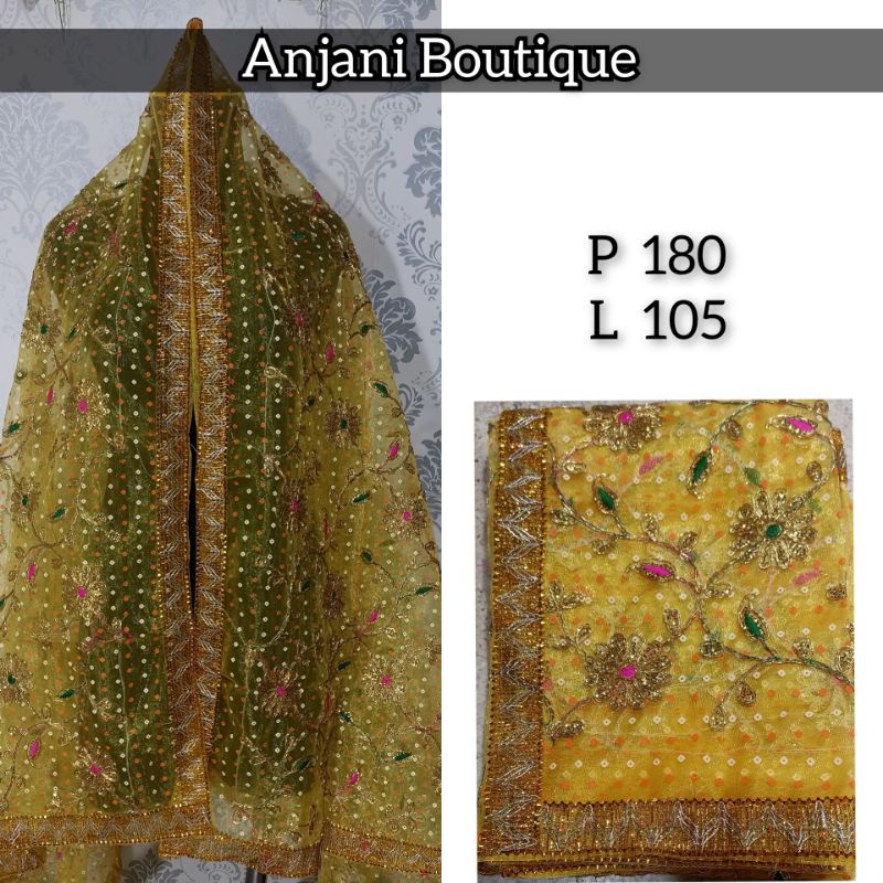 Selendang india import / dupatta india-Kuning 3