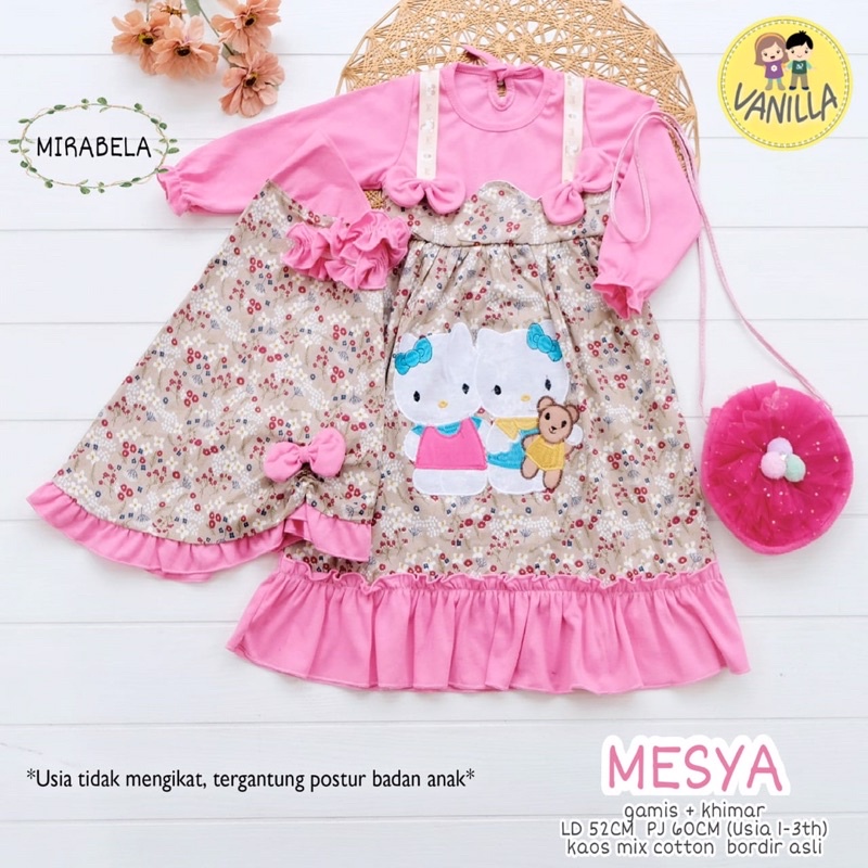 Pakaian Anak Mesya/Gamis Anak Plus Kerudung/Pakaian Muslim Anak