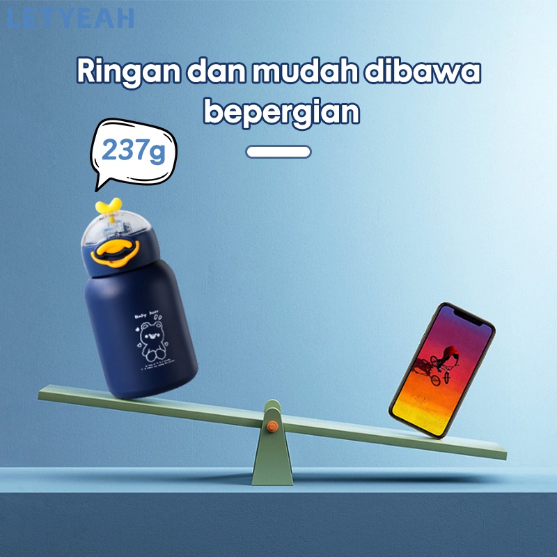 letyeah Botol air minum anak sedotan 350ml portable/Botol termos anak stainless 304