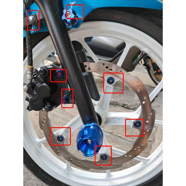 Baut Paketan Kaki Depan FU (Breket ke Caliper  STANDAR + Baut Cakram + Baut Pegangan Selang Satria Fu