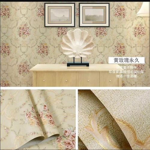 WALLPAPER DINDING/STICKER WALL MOTIF SHABY CREAM