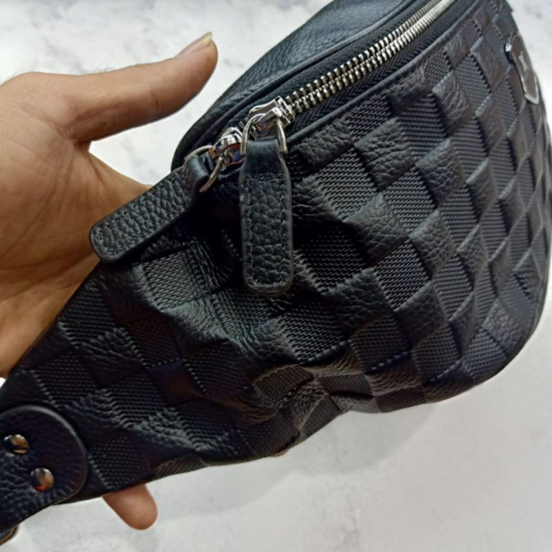 Waistbag L'V Damier Embos Belt Bag Tas Pinggang Kulit Asli Import