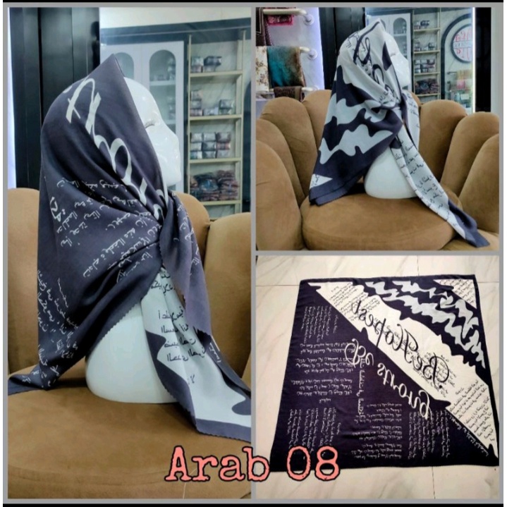 Hijab Segiempat Motif Koran arab / arabic premium / Kerudung voal best seller-ARAB 08